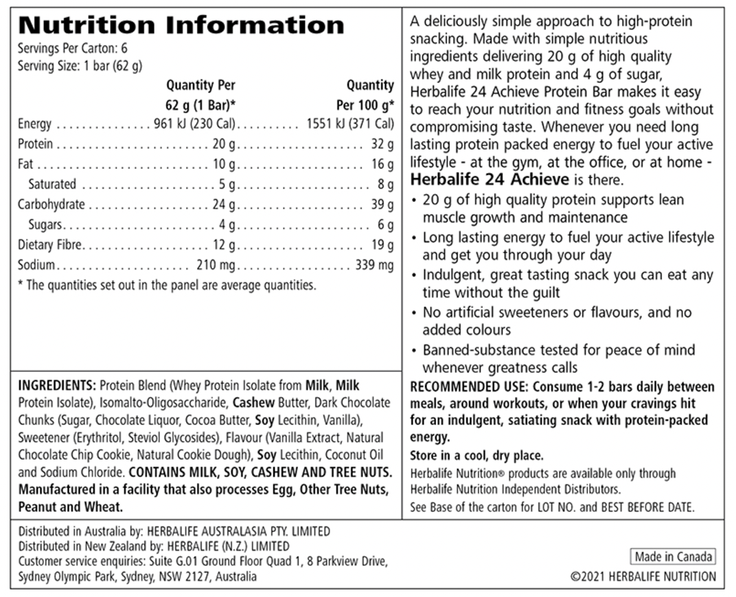 Herbalife24 Achieve Protein Bar Chocolate Chip Cookie Dough